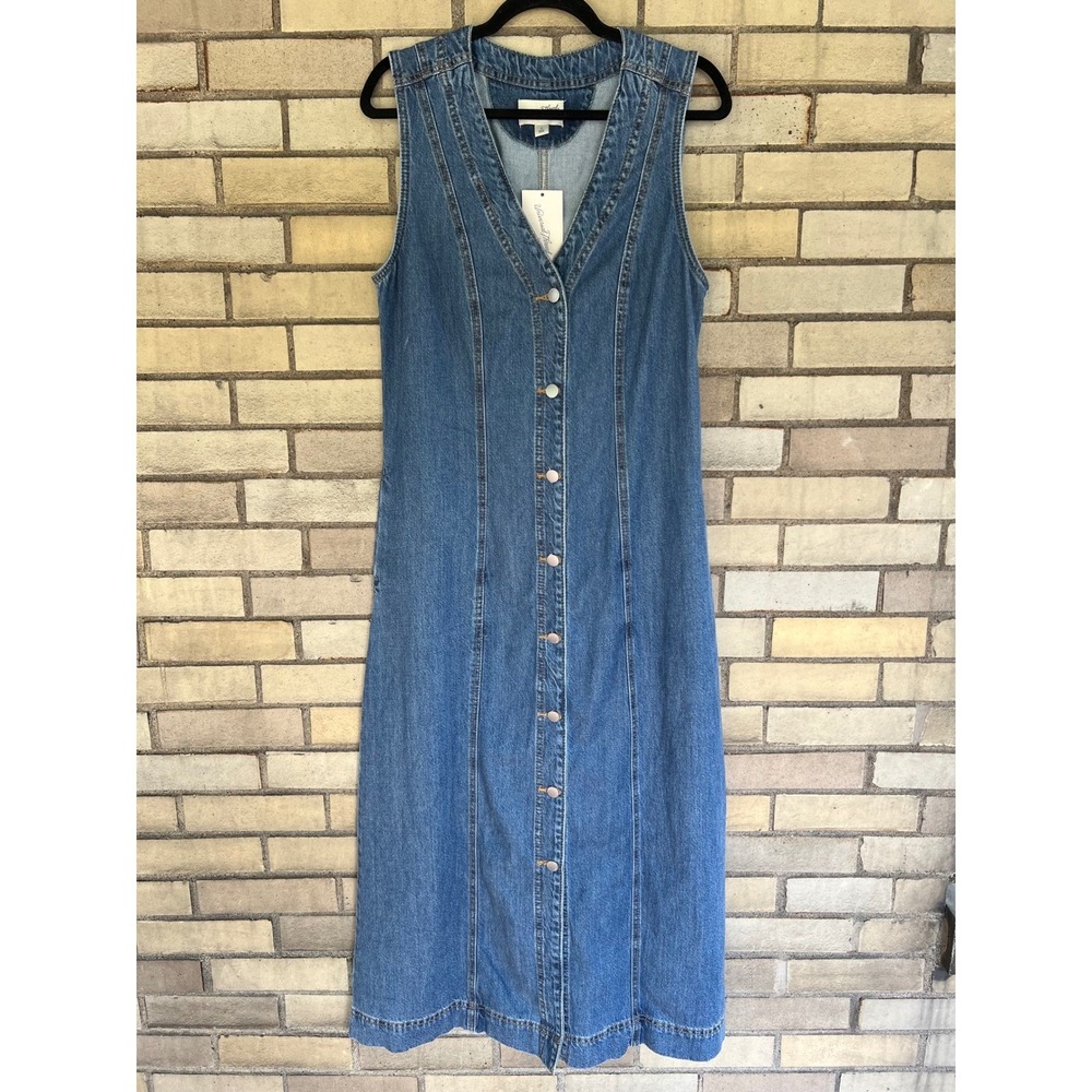 Universal Thread Denim Midi Dress Blue Medium Wash Button Front Size 10 NWT